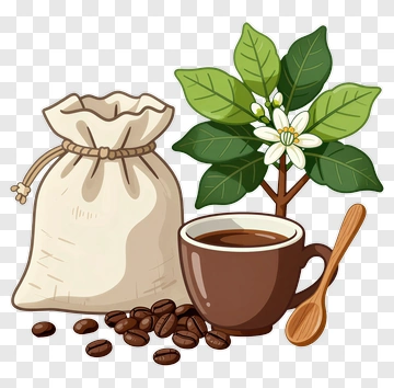 Coffee Bean Coffee Cup And Plant PNG