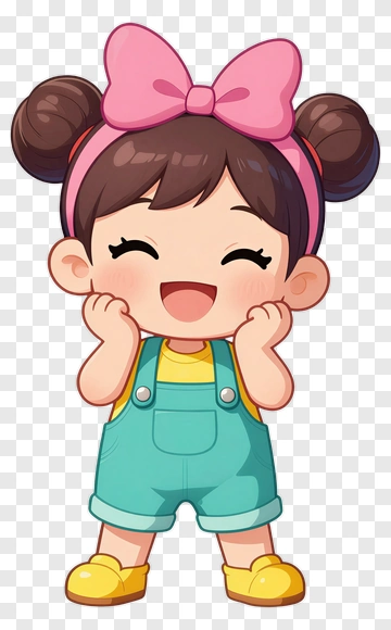 Cartoon Girl With Big Pink Bow PNG