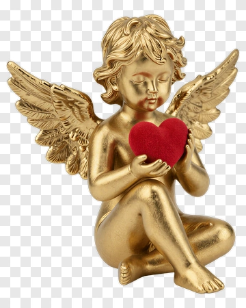 Golden Angel Holding Red Heart PNG