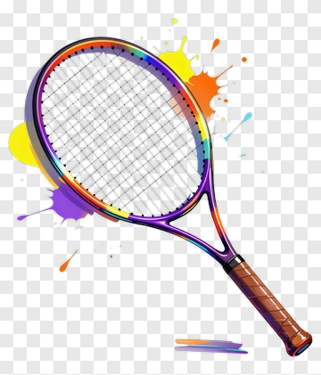 Rainbow Tennis Racket With Colorful Splatters PNG