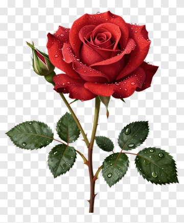 Red Rose With Dewdrops PNG