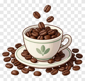 Coffee Beans In Cup And Saucer PNG