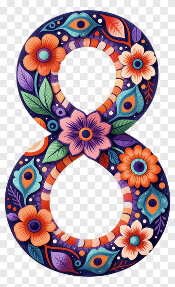 Decorative Number Eight With Floral Pattern PNG