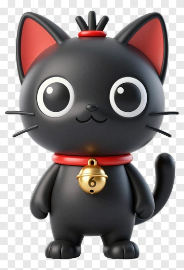 Black Cat With Red Ears And Gold Bell PNG