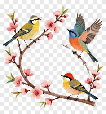 Spring Begins With Birds And Blossoms PNG