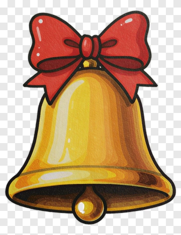 Golden Bell With Red Bow PNG