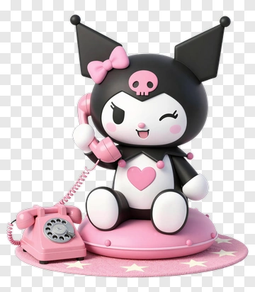 Kuromi Holding A Pink Telephone PNG