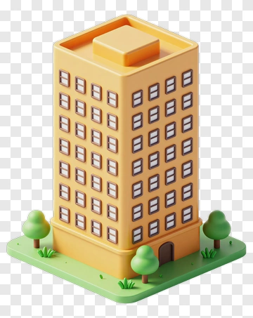 Yellow Cartoon Building With Trees PNG