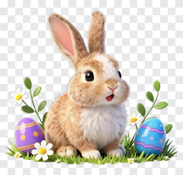 Cute Rabbit With Easter Eggs PNG