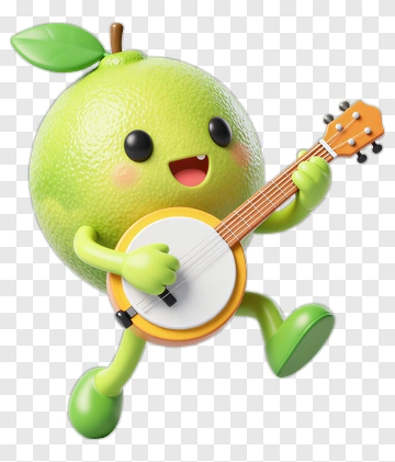 Green Fruit Character Playing Banjo PNG