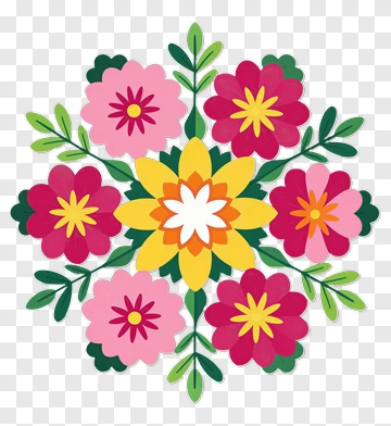 Symmetrical Flower Arrangement With Bright Colors PNG