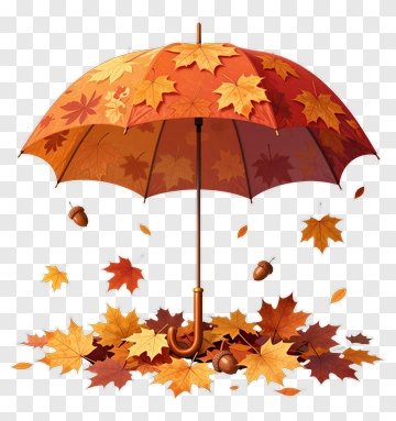 Autumn Umbrella With Maple Leaves PNG