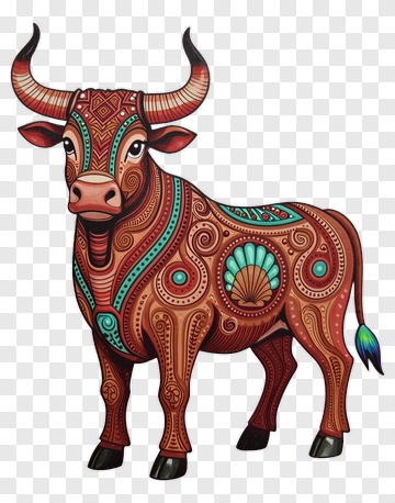 Decorative Bull With Ornamental Shell PNG