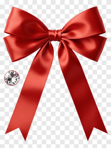 Red Ribbon Bow With Gemstone PNG