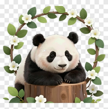 Cute Panda Surrounded By Flowers PNG