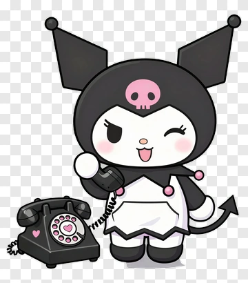Kuromi Holding A Vintage Telephone PNG