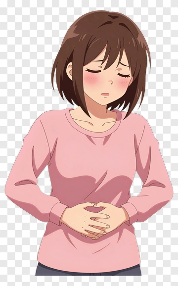 Anime Woman Holding Stomach In Discomfort PNG