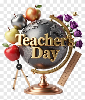 Teacher's Day Globe With School Supplies PNG