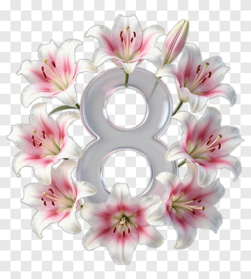 Number Eight Surrounded By Lily Flowers PNG