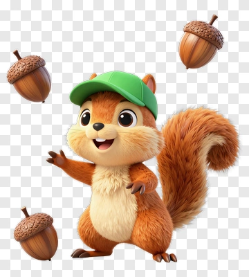 Squirrel With Acorns PNG
