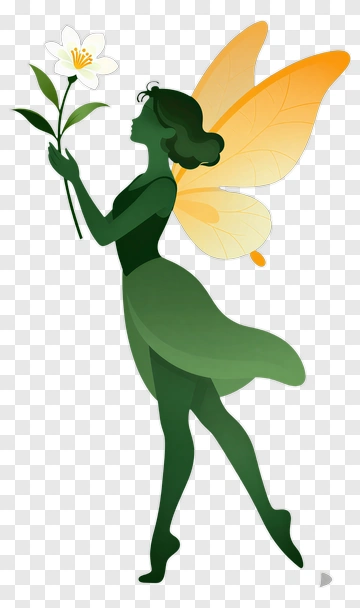 Green Fairy Holding White Flower PNG