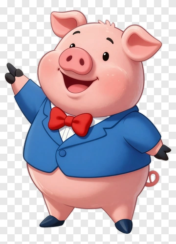 Cheerful Pig In Blue Suit PNG