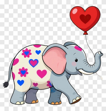 Elephant Holding Heart Balloon PNG