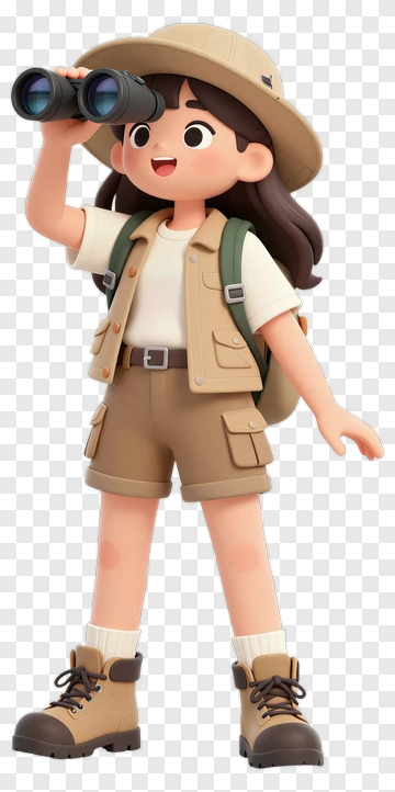 Girl Explorer With Binoculars PNG