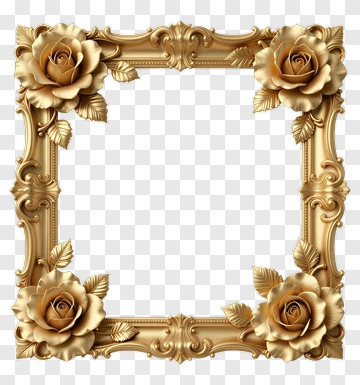 Golden Ornate Frame With Rose Decorations PNG