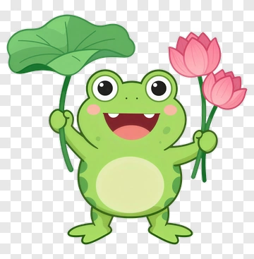 Happy Frog Holding Lotus PNG