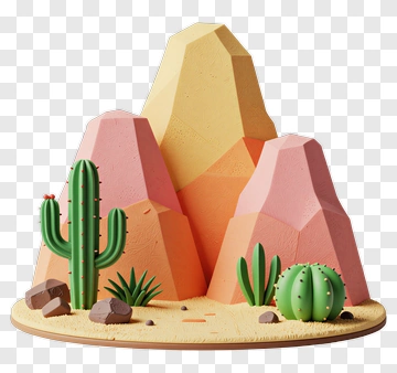 Desert Cactus And Rock Formation PNG