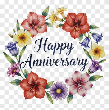 Happy Anniversary Flower Wreath PNG