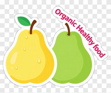 Two Cartoon Pears With Organic Food Label PNG