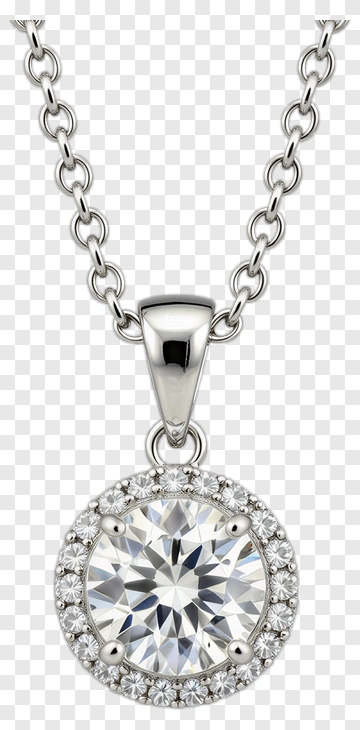 Silver Diamond Pendant With Halo Setting PNG