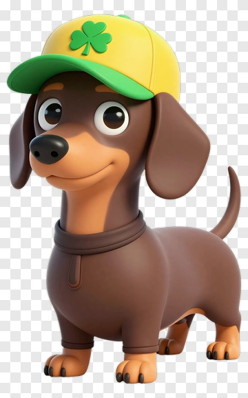 Cartoon Dachshund In Shamrock Cap PNG