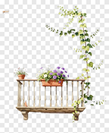 Balcony With Blue Shutters And Flowers PNG