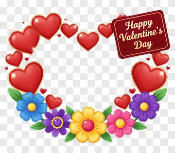 Valentine's Day Heart Flower Wreath PNG