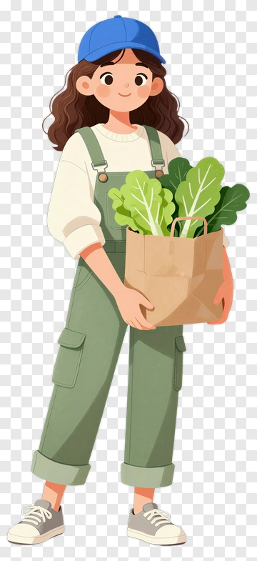 Woman Holding Vegetable Bag PNG