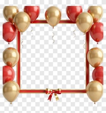Red And Gold Balloon Frame With Ribbon PNG