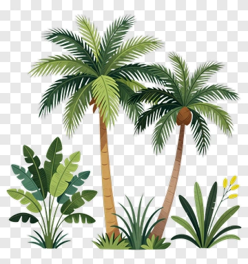 Tropical Palm Trees And Banana Plants PNG