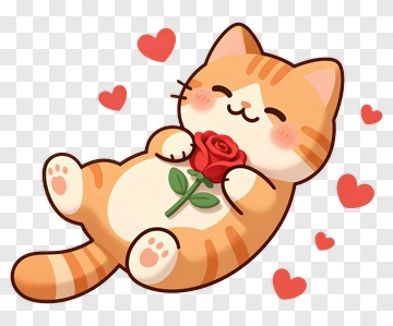 Cute Cat Holding Rose PNG