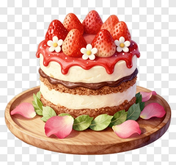 Strawberry Cake With Flowers And Petals PNG
