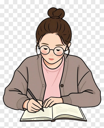 Woman Studying At Desk PNG
