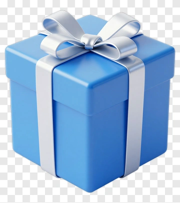 Blue Gift Box With Silver Ribbon PNG
