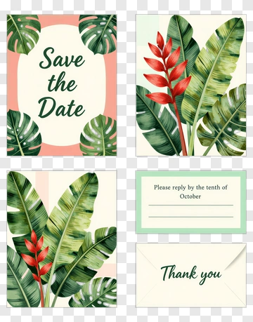 Tropical Wedding Invitation Set PNG