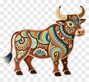 Decorative Bull With Intricate Patterns PNG