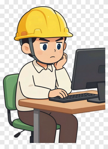 Construction Worker Using Computer PNG
