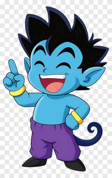 Blue-Skinned Happy Child Pointing Up PNG