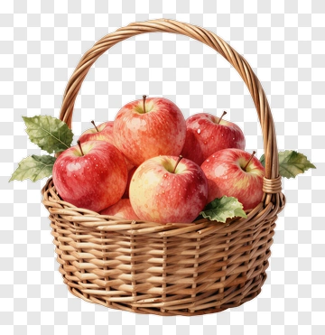 Basket Of Red Apples With Leaves PNG