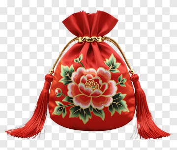 Red Embroidered Peony Handbag With Tassels PNG